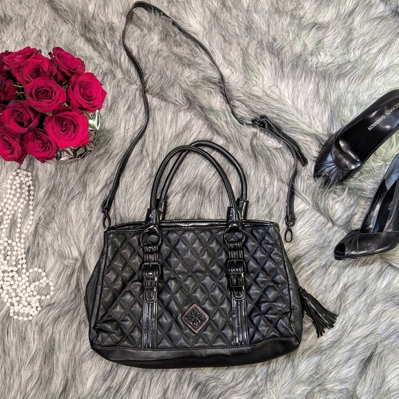 Simply Vera Vera Wang Handbags - Vera Wang black quilted satchel w/ crossbody strap